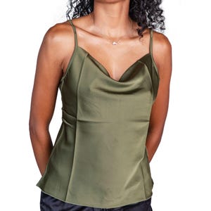Silk Satin Cowl Neck Cami Top | Adjustable Spaghetti Straps