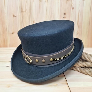 Personaliseer je Dead Man Top Hat korte hoge hoed 00% wol Gothic Dressuur Steampunk Top Hat trouwhoed luxe wolvilten hoed branding ijzer