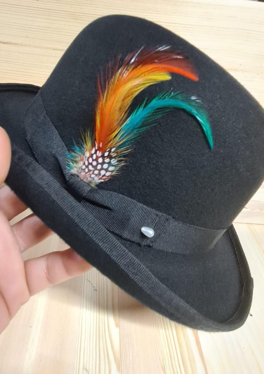 Wool Felt Bowler Hat: Vintage Style Derby Cap With Feather  display picture 1