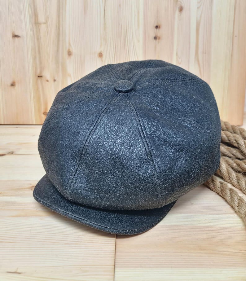 Newsboy Cap Handcrafted Sheepskin Leather 100%Genuine  Peaky Blinder Eight-Panel design, Iron Branding, Baker Boy Spitfire Hat