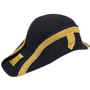 Handcrafted Felt Tricorn Hat with Gold Trim - 18th Century Style