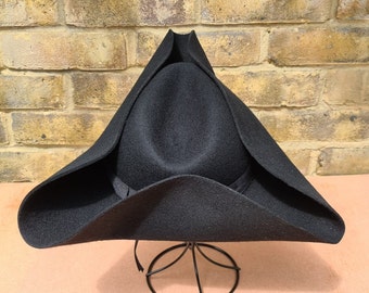 Adjustable Black Wool Felt Tricorn Hat - Custom Branding Available