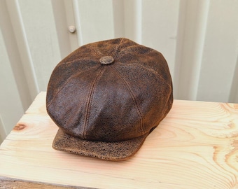 Handcrafted Sheepskin Leather Newsboy Cap: 8-Panel Peaky Blinder Style S/XXL