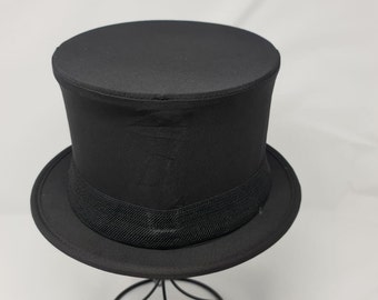 Chapeau haut de forme pliable en soie noire personnalisable - Chapeau d'opéra en roseau Austin antique, taille unique pliable