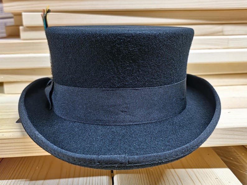 Dead Man Top Hat short top hat Mid-Crown Ascot Victorian Steampunk wedding hat luxurious wool felt hat, branding iron