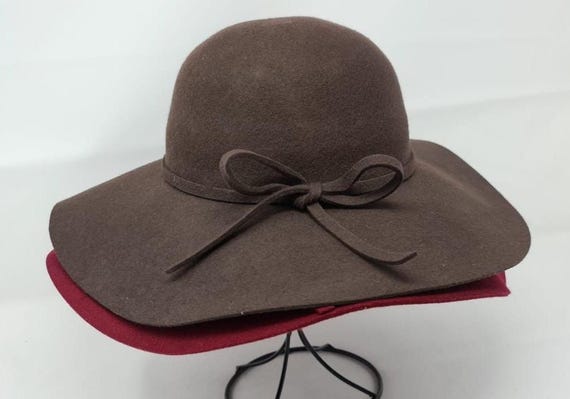 Wool Felt Cloche Hat: Wide Brim Fedora With Bow - Etsy display picture 2