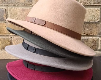 Customizable Fedora 100% Wool Felt Fedora  classic shape fedora customized with Branding Iron Handmade Fedora Crushable Leather Band