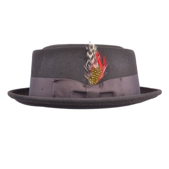 Woolen Hat Pork Pie Black Wool Vintage Denim Hat with Dyeing Tape GeorgeB