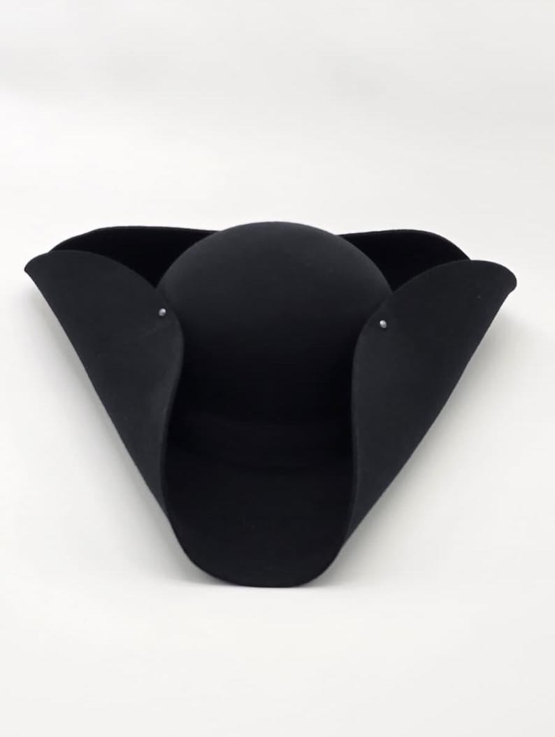 Black Wool Tricorn Hat, 18th Century Replica, Adjustable Fit, Custom ...