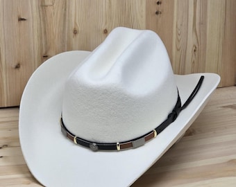 Customizable Cattleman Wool Cowboy Hat Western Classic Aussie Style Wide Brim Hat 100% Wool Personalized with Branding Iro, Stiff Wide Brim