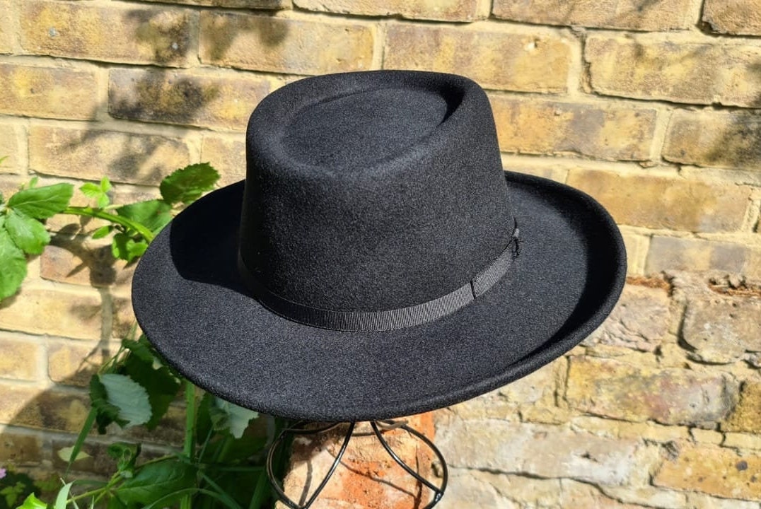 BLACK CRYSTAL Wool Felt Gambler Hat With Buckle Band The | Etsy