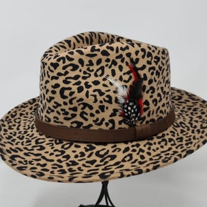 Fedora hat Leopard 100% Wool Felt Fedor personalize with Branding Iron Handmade Fedora Crushable hat  Leather Band Hat