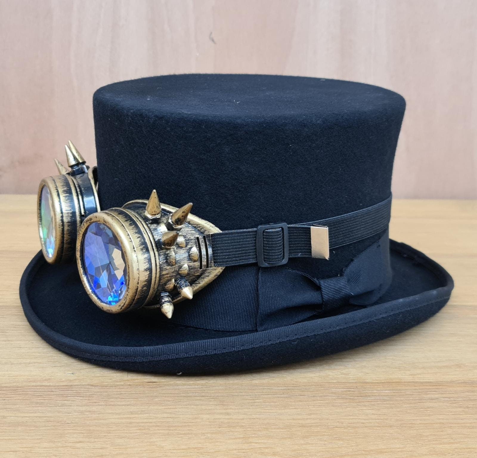 Steampunk Black Top Hat With goggles Wool Felt Top Hat Etsy