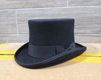 Handcrafted Wool Felt Top Hat: Victorian Style with Feather