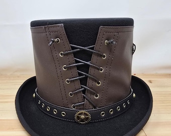 Customizable Steampunk Top Hat: Laced Leather Band, Cosplay Costume