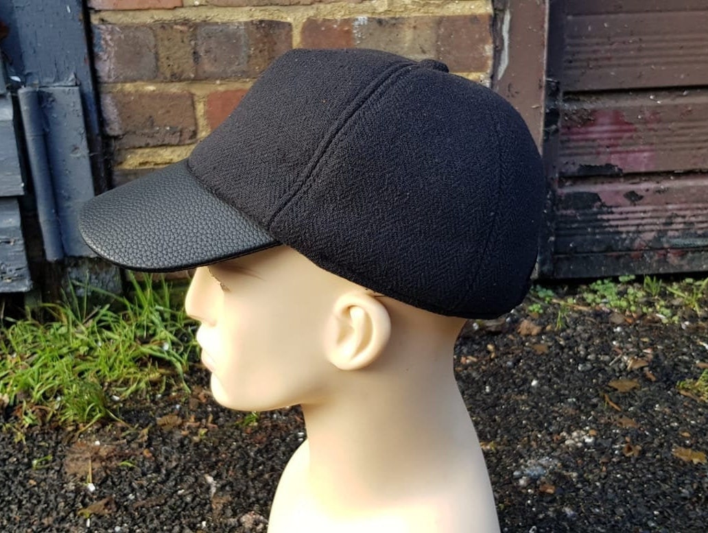 Wool Tweed Herringbone Baseball Cap With Fold Down Ear Flaps Etsy