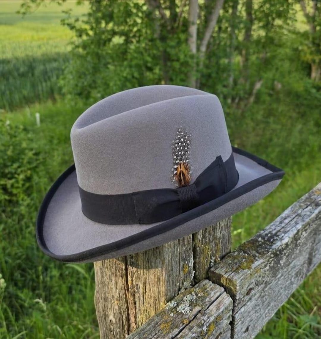 Handcrafted Wool Homburg Hat | Classic Churchill Style Feathered