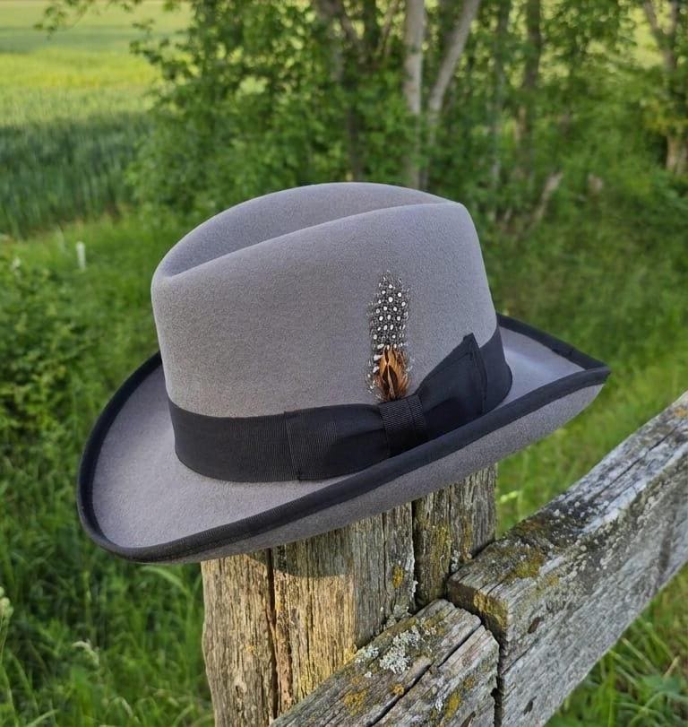 Handcrafted Wool Homburg Hat | Classic Churchill Style Feathered