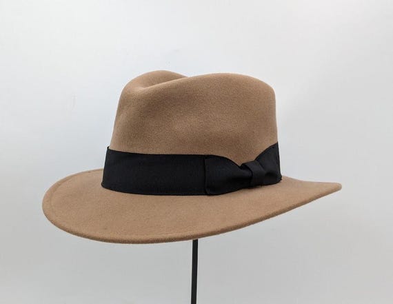 Camel Crushable Wool Felt Fedora: 1940s Indiana Jones Style, Grosgrain Band