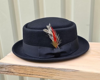 Personalized Wool Felt Porkpie Hat: Handmade Crushable Trilby with Grosgrain Band