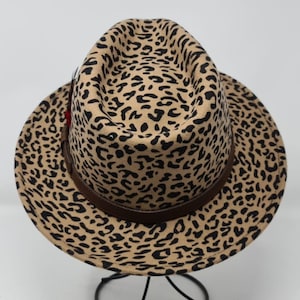Fedora hat Leopard 100% Wool Felt Fedor personalize with Branding Iron Handmade Fedora Crushable hat  Leather Band Hat