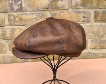 Handcrafted Newsboy Cap: Eight-Panel Leather-Look Baker Boy Hat