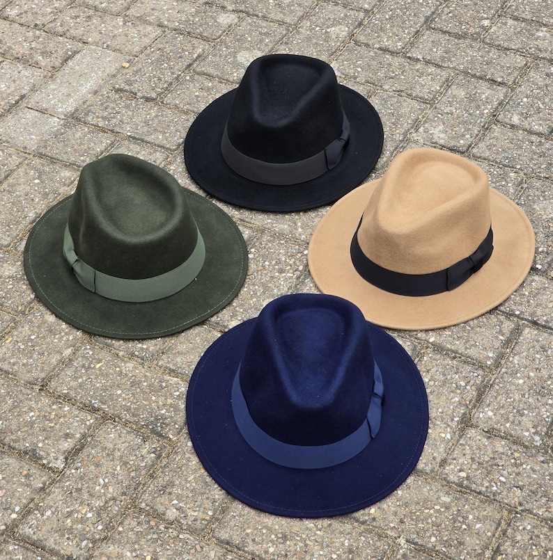 Fedora Hat Pure Wool Men's Hat Authentic 1940s Retro Vintage Style with authentic Fedora hat's Men's Grosgrain Band