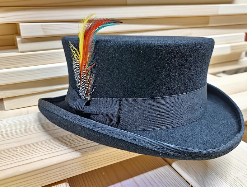 Dead Man Top Hat short top hat Mid-Crown Ascot Victorian Steampunk wedding hat luxurious wool felt Quality