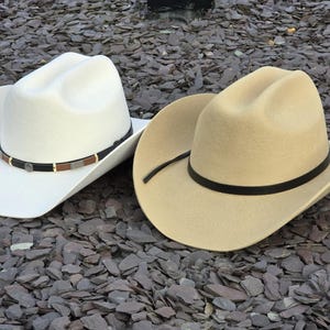 Aanpasbare Cattleman wollen cowboyhoed westerse klassieke Aussie-stijl hoed met brede rand 100% wol gepersonaliseerd met branding ijzer, stijve brede rand