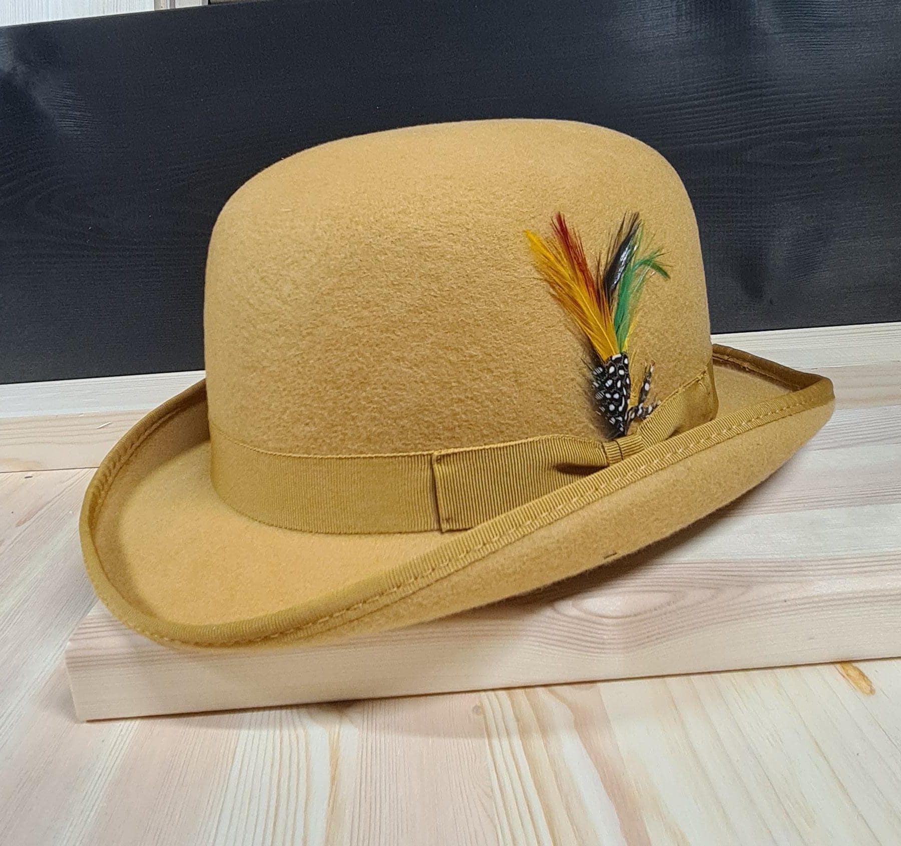 Derby Hat Gold Bowler Hat Handcrafted Wool Felt Bowler Hat - Main Image