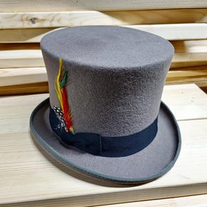 Handcrafted Wool Felt Top Hat: Personalized Victorian Style with Feather