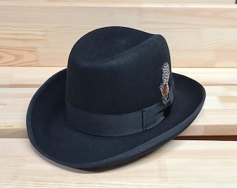 Handmade Wool Homburg Hat: Classic Churchill Style with Satin Lining