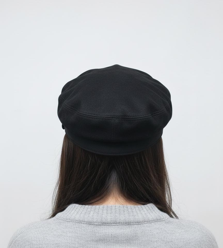 Captain Hat Vintage Sheepskin Fisherman Cap Leather: Black Breton