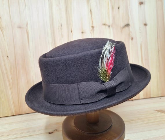 Cappello Uomo In Lana Pork Pie Trilby - Con Piuma Rimovibile, Taglie 55-61 Cm, 4 Colori