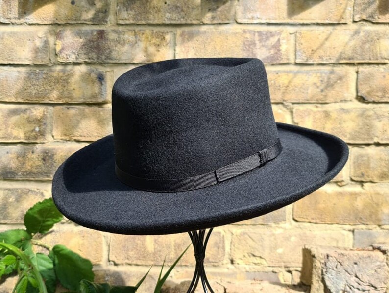 Gambler Cowboy Hat Black 100% Wool Felt With Buckle Band Water - Etsy ...