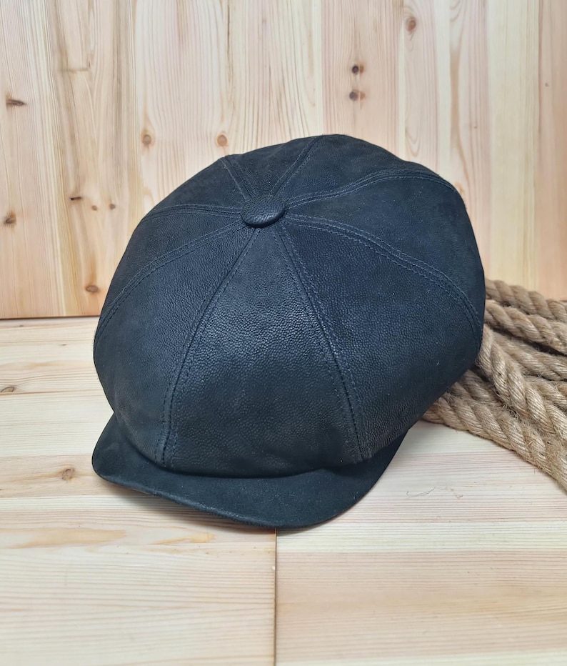 Newsboy Cap Handcrafted Sheepskin Leather 100%Genuine  Peaky Blinder Eight-Panel design, Iron Branding, Baker Boy Spitfire Hat