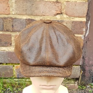 Customizable Newsboy Cap Handcrafted Sheepskin Leather 100%Genuine Peaky Blinder EightPanel design Iron Branding Crack vintage baker Boy cap