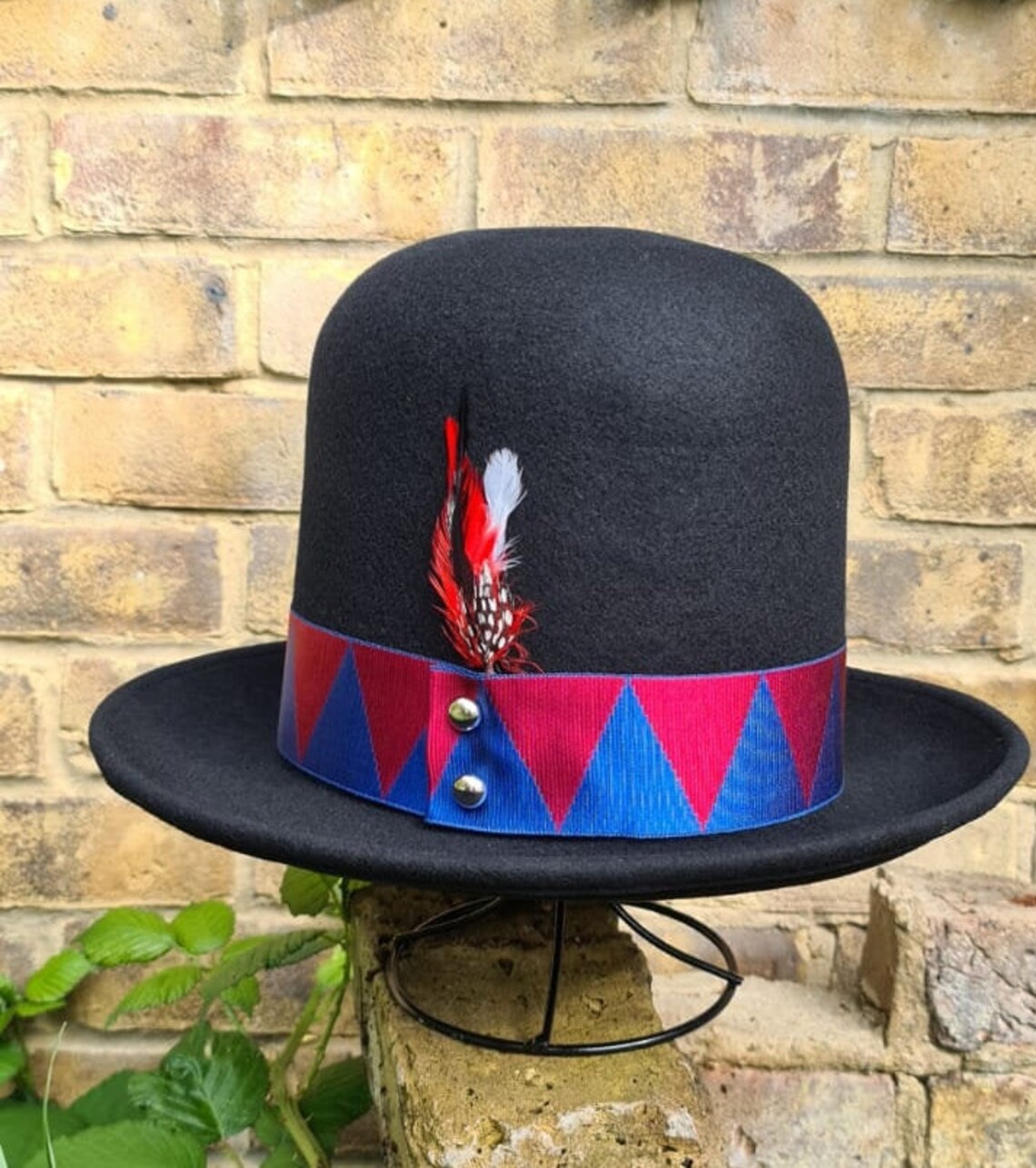 Tall Bowler Feather Hat Men Women Tall Top Hat 100 Etsy