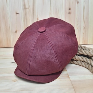 Handcrafted Sheepskin Leather Newsboy Cap: Customizable Peaky Blinder Style S/XXL