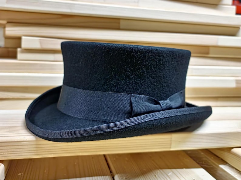 Dead Man Top Hat short top hat Mid-Crown Ascot Victorian Steampunk wedding hat luxurious wool felt hat, branding iron