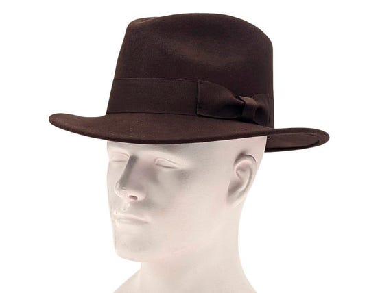 Brown Fedora wide brim Crushable Wool Fedora Hat: 1940s Indiana Jones Style
