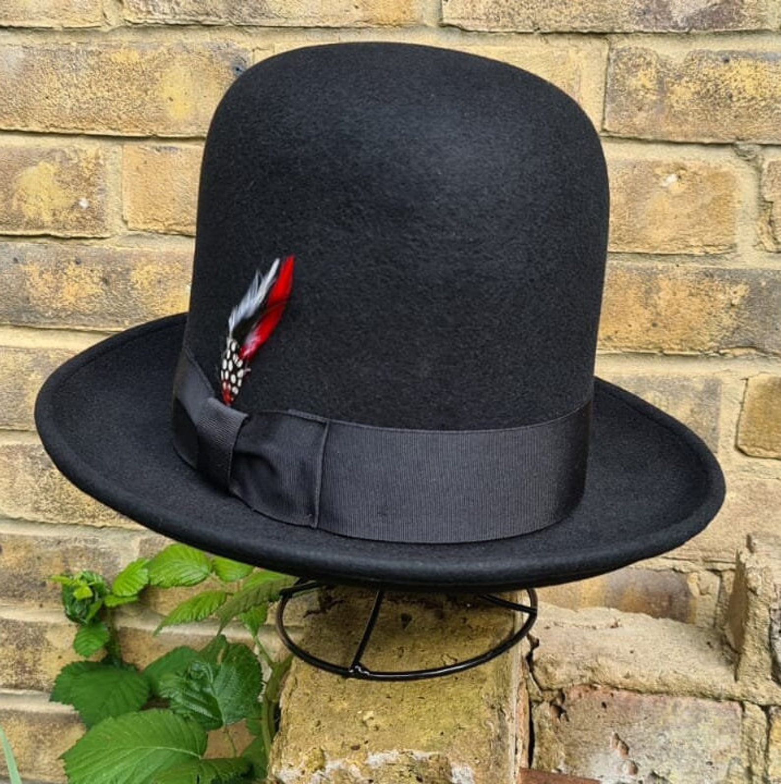 Tall Bowler Feather Hat Men Women Very Tall Top Hat 100 Etsy