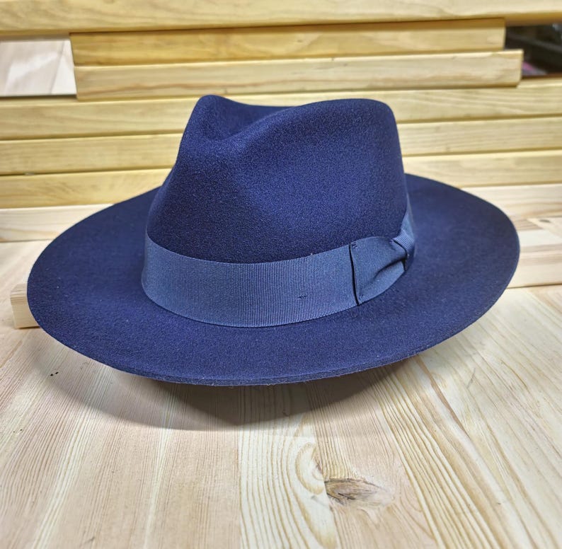 Fedora Hat Classic Wide Stiff Brim Snap-Brim Fedora Hat 100% Premium Wool withAuthentic Grosgrain Band and Custom Branding