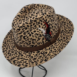 Leopard Print Wool Felt Fedora: Crushable Travel Hat, Custom Branding