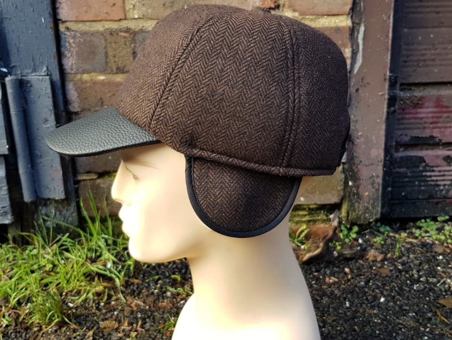 Wool Tweed Herringbone Baseball Cap With Fold Down Ear Flaps Etsy