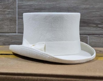 Handcrafted Wool Felt Top Hat: Victorian Style with Feather