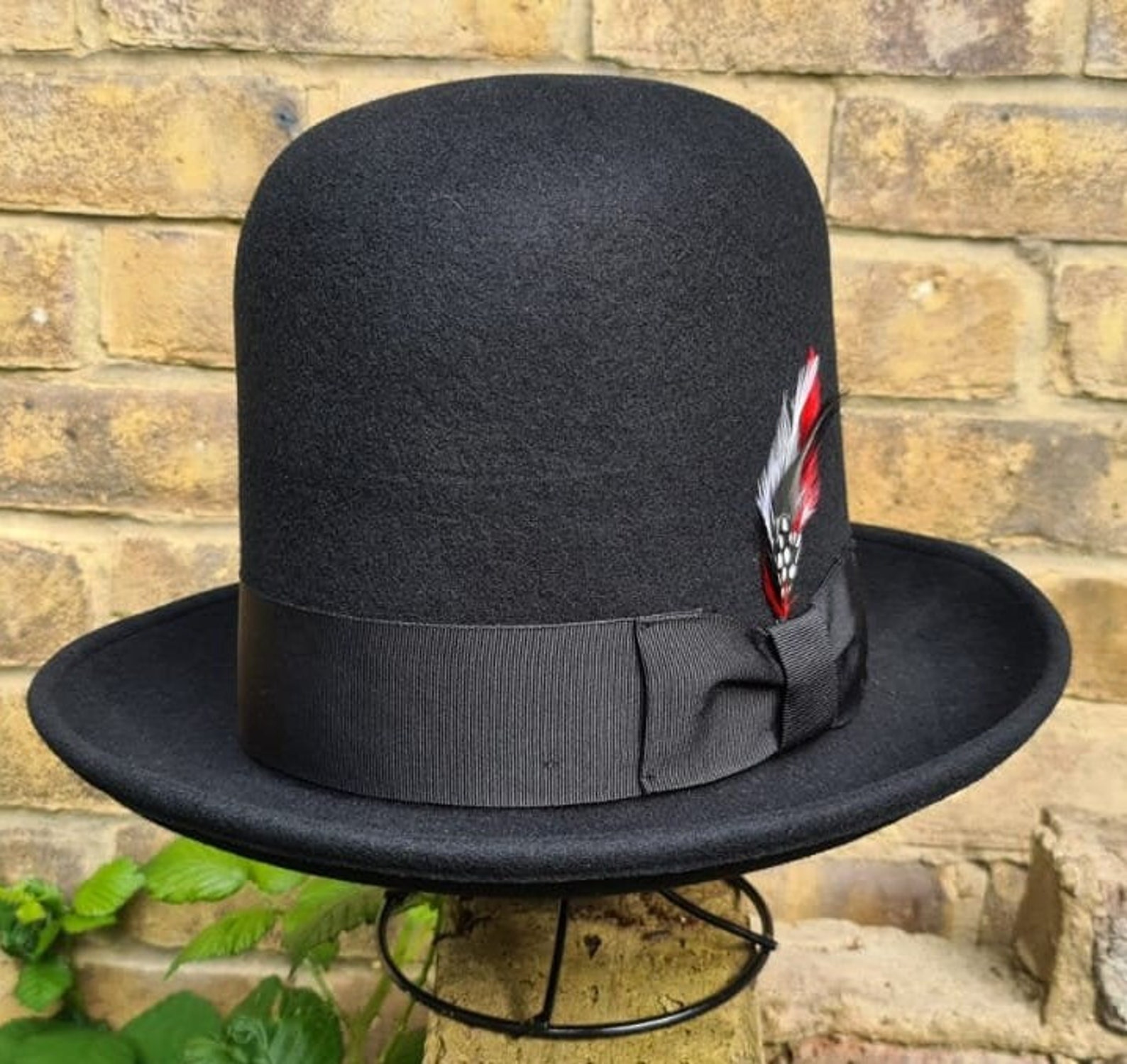 Tall Bowler Feather Hat Men Women Very Tall Top Hat 100 Etsy