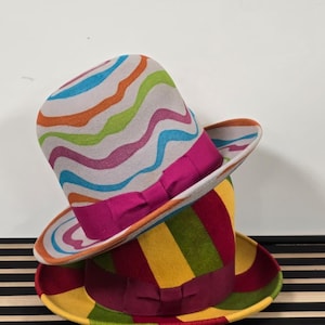 Colorful Swirl Wool Felt Bowler Hat: Psychedelic Festival Derby Style