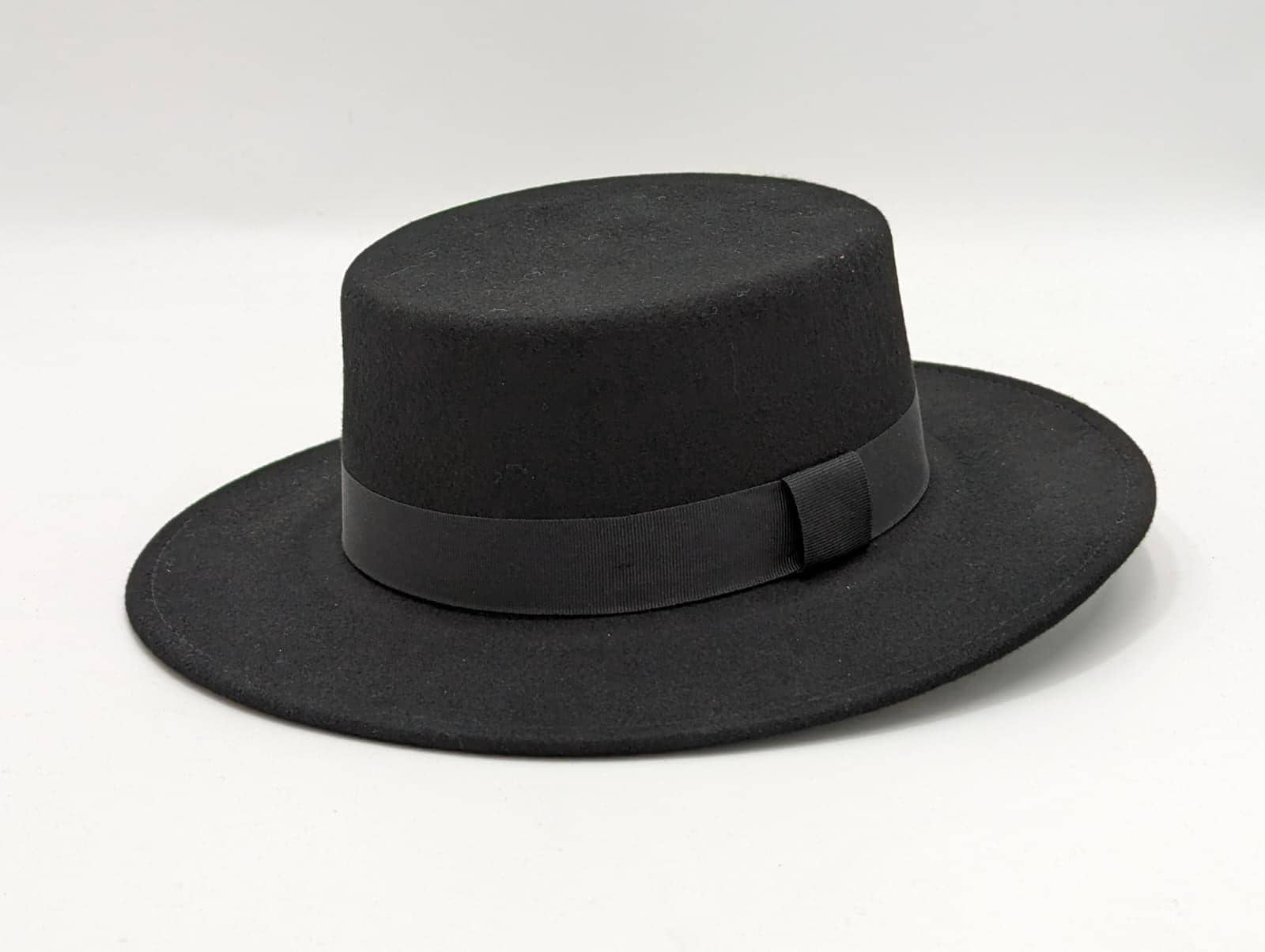 Black 100%Wool Felt Boater Hat: Wide Brim Classic Boater-Hat Branding Option