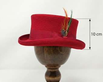 Wool Felt Top Hat: Steampunk Wedding Hat with Feather & Branding Iron